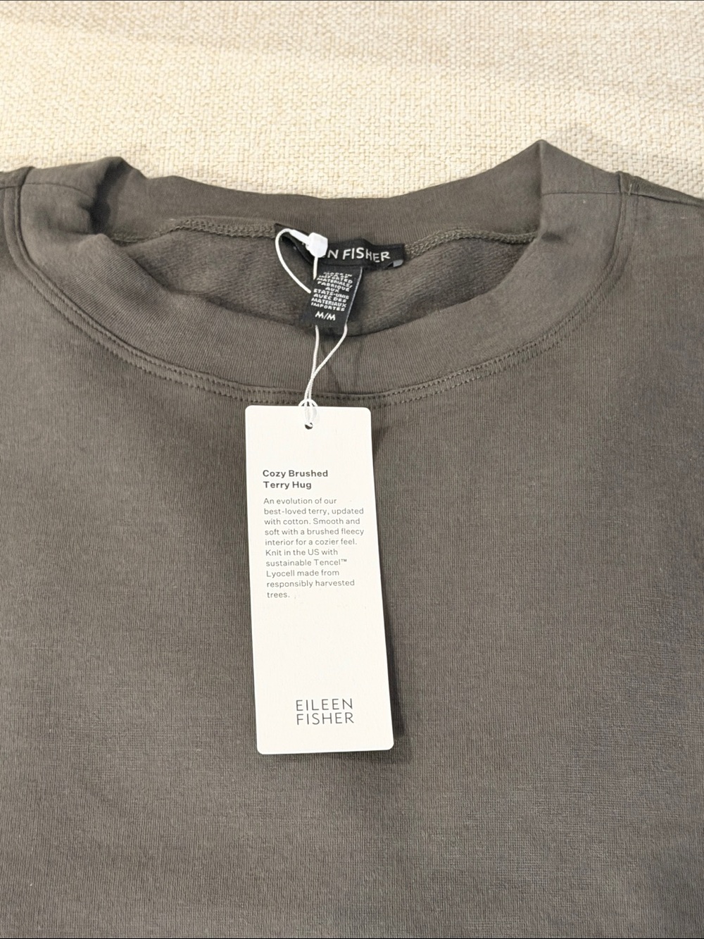 NWT Eileen Fisher Cozy Brushed Terry Hug High Crewneck Boxy Top- Medium - Picture 3 of 7